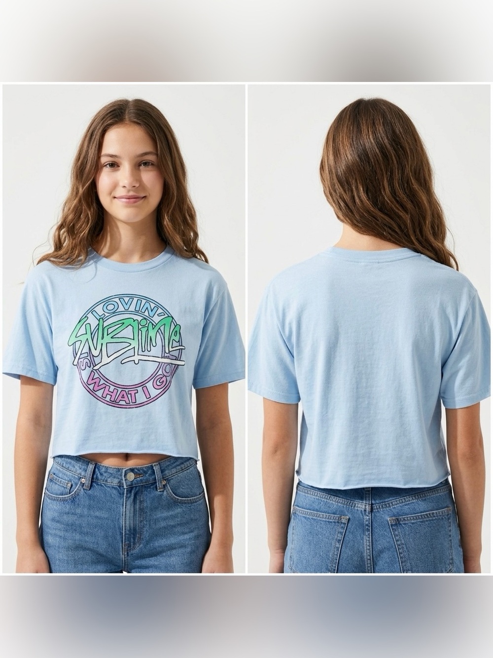 NWT SUBLIME Youth Girls Short Sleeve Graphic Crop Top Shirt Size Small/Medium